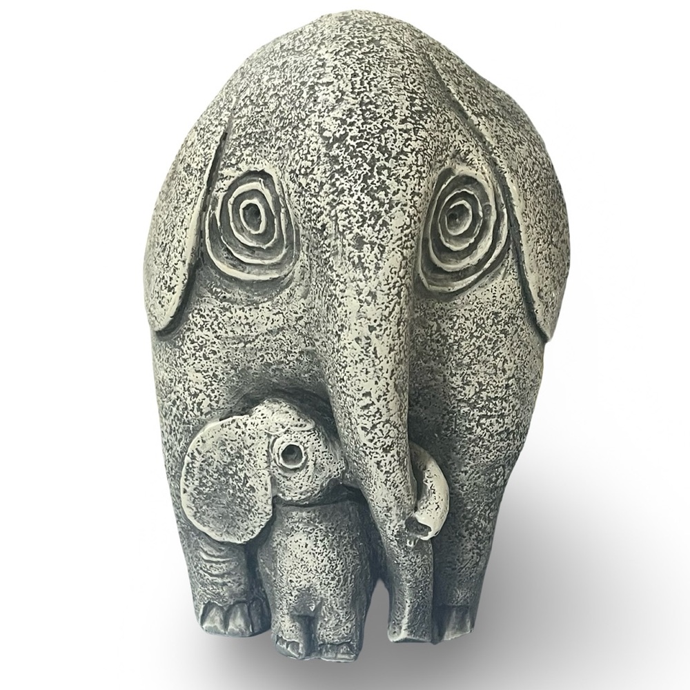 Large Vintage Neutral Stone Resin Elephant and Calf Sculpture 7” - Picture 2 of 9